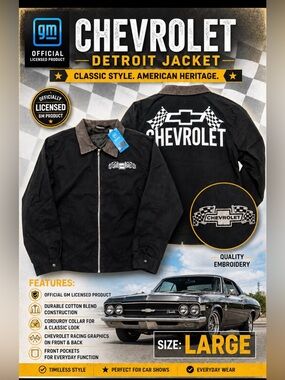 Chevrolet Detroit jacket, GM Official, Size Large, Black W/ Corduroy Collar. NWT